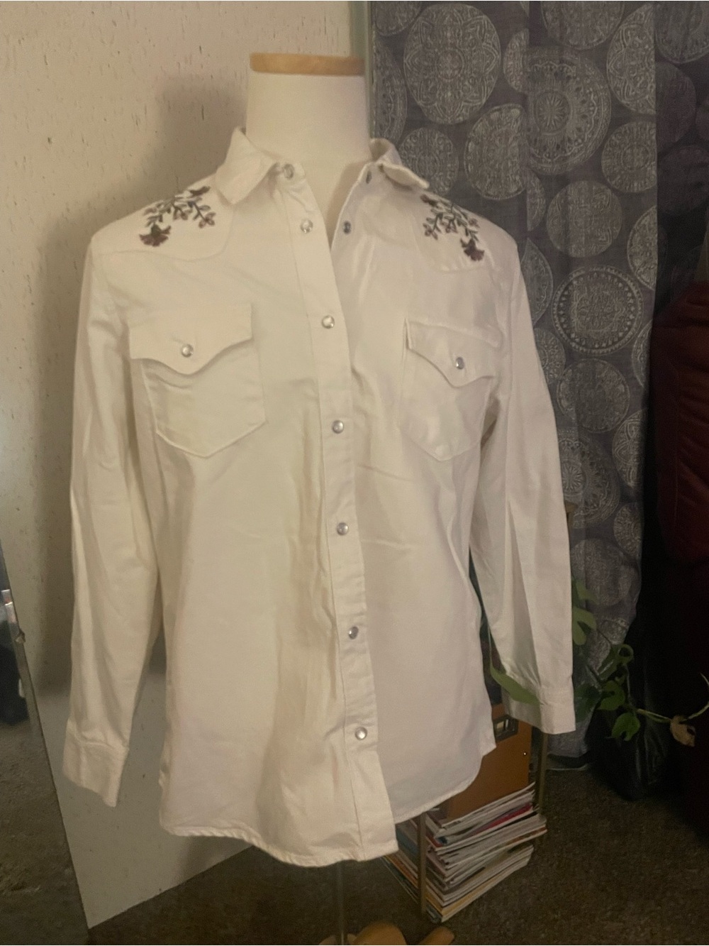 Women’s White Embroidered Button-Down Shirt
